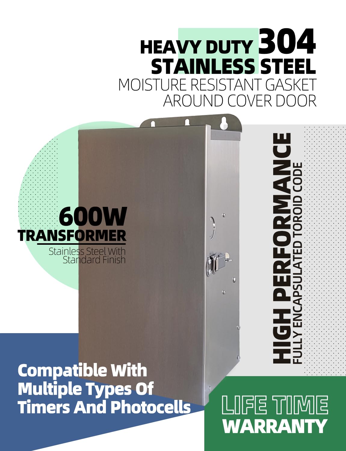 MALORY 600W Low Voltage Transformer with Timer & Photocell for Landscape Lighting,120V AC to 12/13/14/15/16/17/18/22V Multi-Tap Power Supply for Outdoor Landscape Lights,Yard Lights,Garden Lights