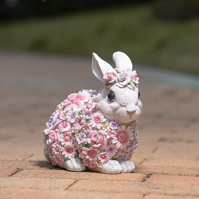 Rabbit Statue Outdoor Statues Bunny Figurines Garden Decor Resin Easter Decorations Bunnies Gifts Home House Kitchen Figurine Patio Lawn Yard Art Housewarming Funny Decoration (8inch)