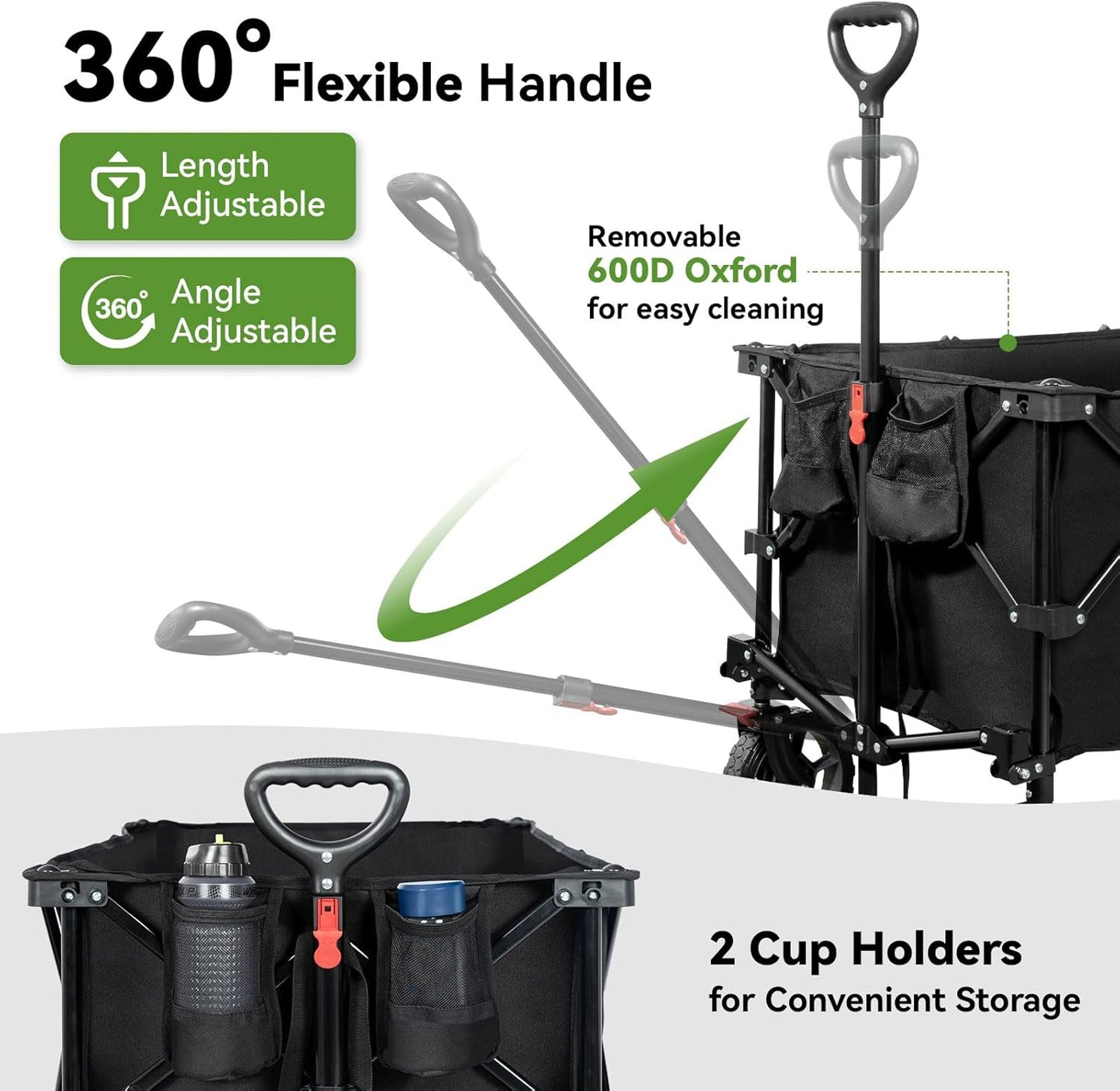 Hikenture 330lbs Collapsible Wagon Cart, Ultra-Large Wagons Carts Foldable Heavy Duty, Utility All Terrain Folding Wagon with Wheels for Groceries, Garden, Sports, Beach, Shopping, Black