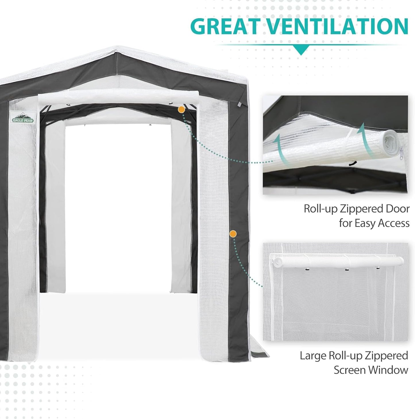 EAGLE PEAK 8x6 Portable Walk in Greenhouse with Polyester Reinforced Corners, Instant Pop Up Indoor Outdoor Gardening Green House, Roll Up Zipper Entry Doors and Mesh Windows, Gray/White