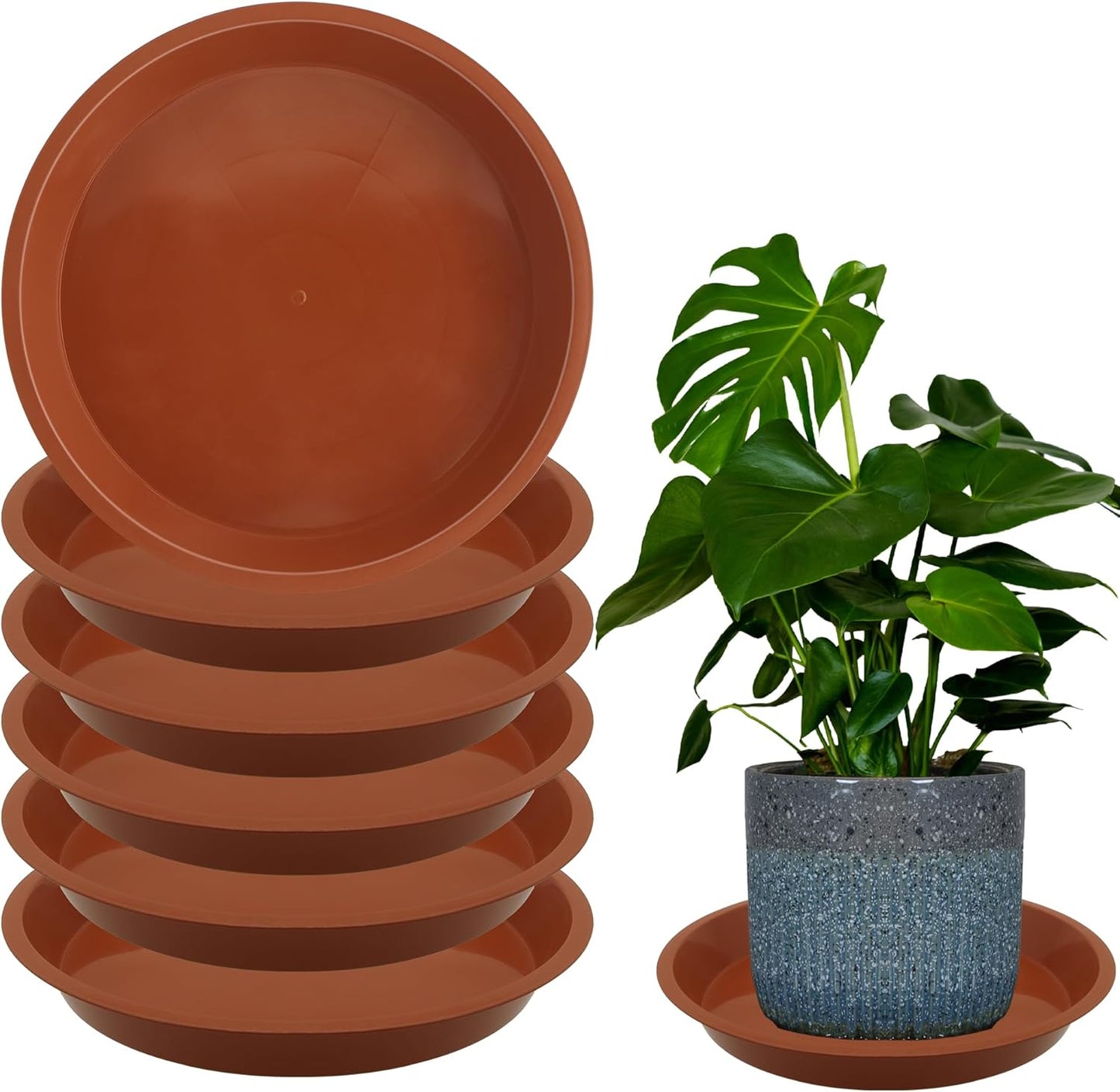 6 Pack 12 Inch Round Plant Saucers for Less 9.8 Inch Pot Indoors Outdoors Plant Trays for Pots Planter Saucer Plant Drip Tray Flower Planter Water Tray for Potted Plant(Terracotta, 11.8"(6pcs))