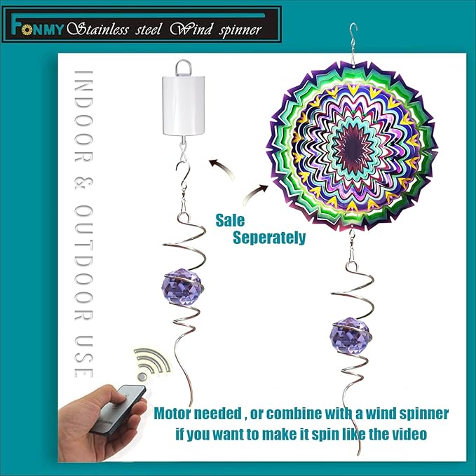 Fonmy Gazing Ball Spiral Tail -Decorative Wind Spinner Sun Catcher Rainbow Maker 11 inch Tail and 2 inch Purple Crystal Orb. Indoor Outdoor Garden Decoration -13 inch Height