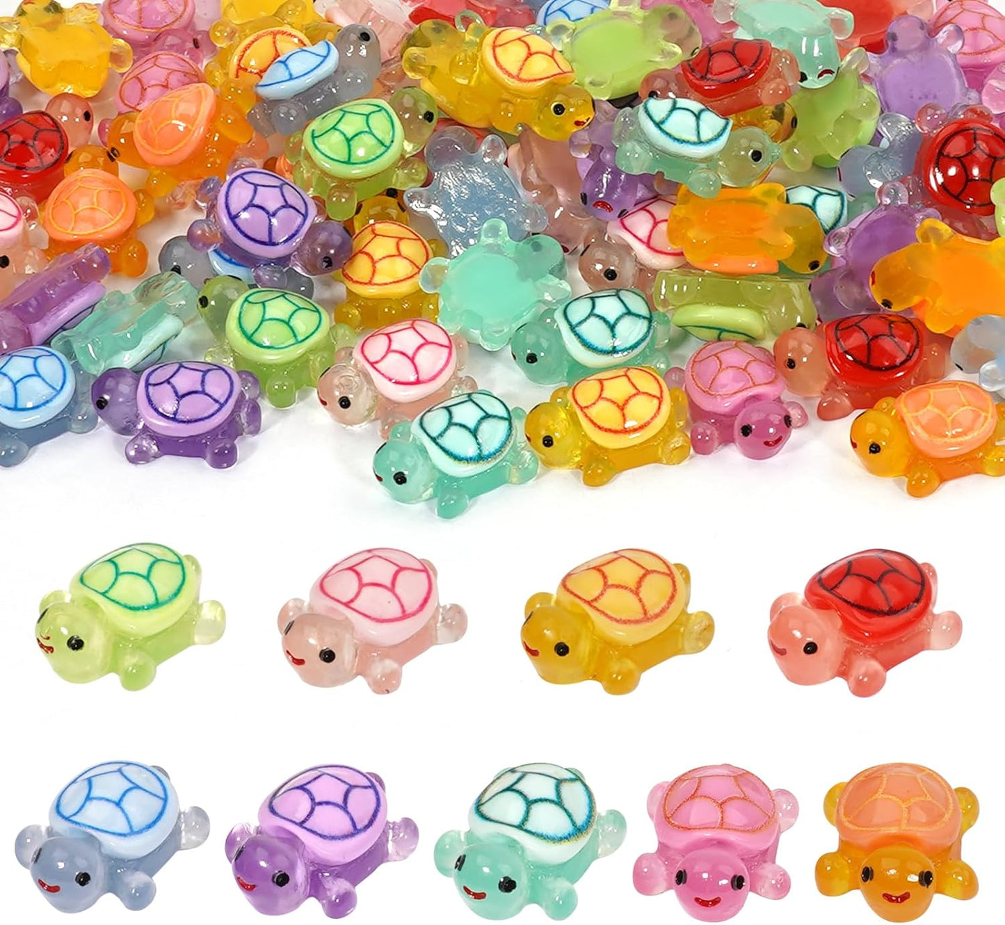 Mini Resin Turtles Figures to Hide, 72 PCS Tiny Resin Animal Figurines Little Small Plastic Turtles Miniature Festival Rave Trinkets Bulk Glow in the Dark for Micro Fairy Garden Aquarium Decor