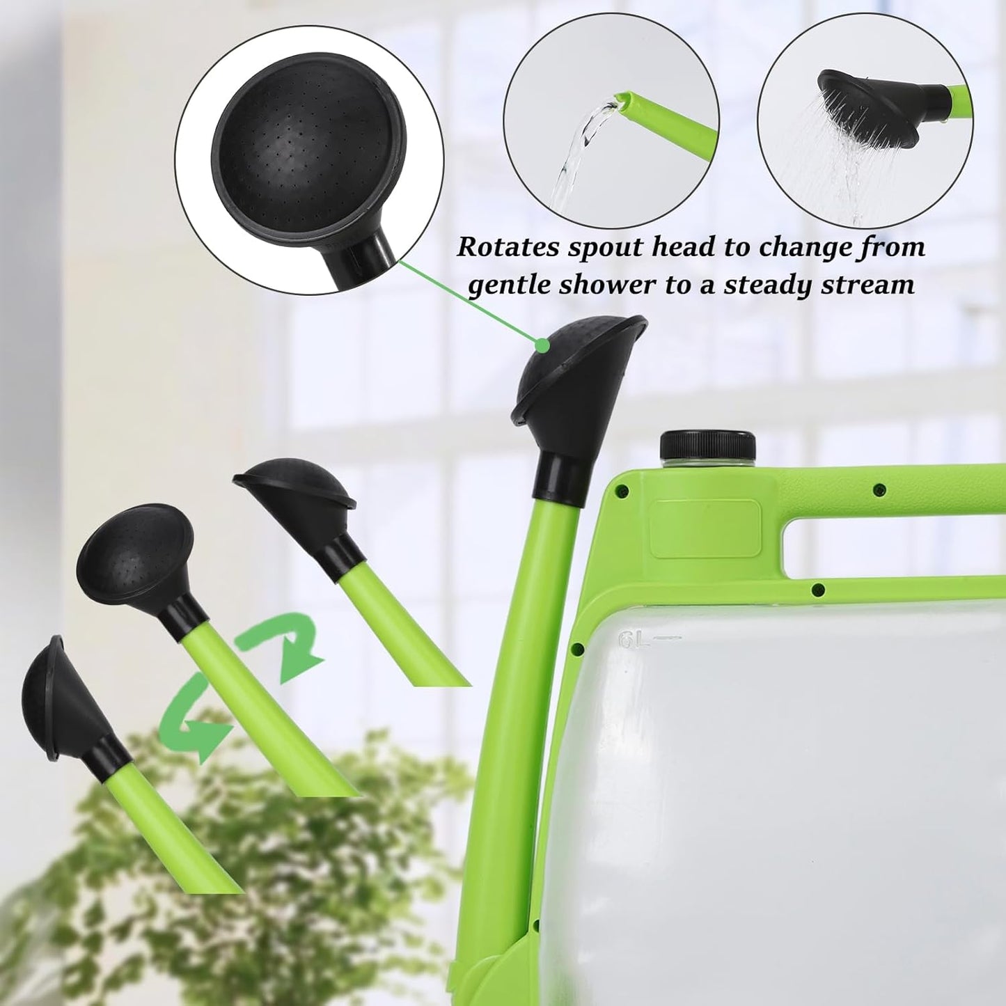 Foldable Transparent Plastic Watering Can 1.6Gal with Spray and Pour Nozzle for Indoor Outdoor Plants,Apple Green