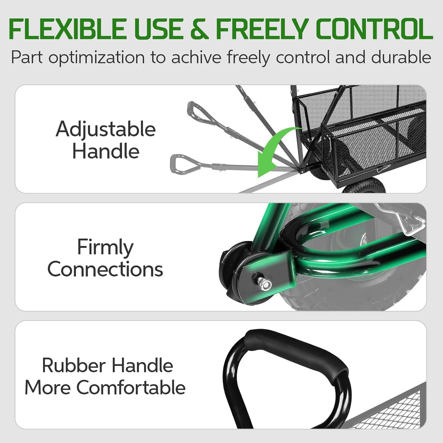 Taifa Heavy Duty Utility Steel Garden Cart 880 Lbs Capacity with Detachable Side Panels Convert to Flatbed for Yard Lawn and Farm, Metal Wagon with 180° Rotating Handle, Black