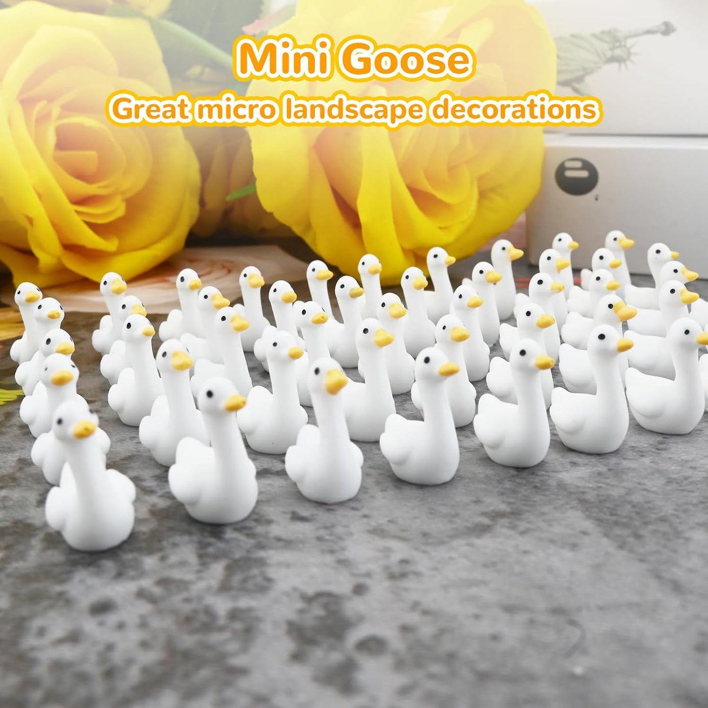 100pcs Mini Tiny Goose Figurines - Resin Geese Animal Statues for Halloween Decorations, DIY Crafts, Party Gifts, Stocking Stuffers, Micro Landscape Ornaments to Hide,Small Desk Goose Decor