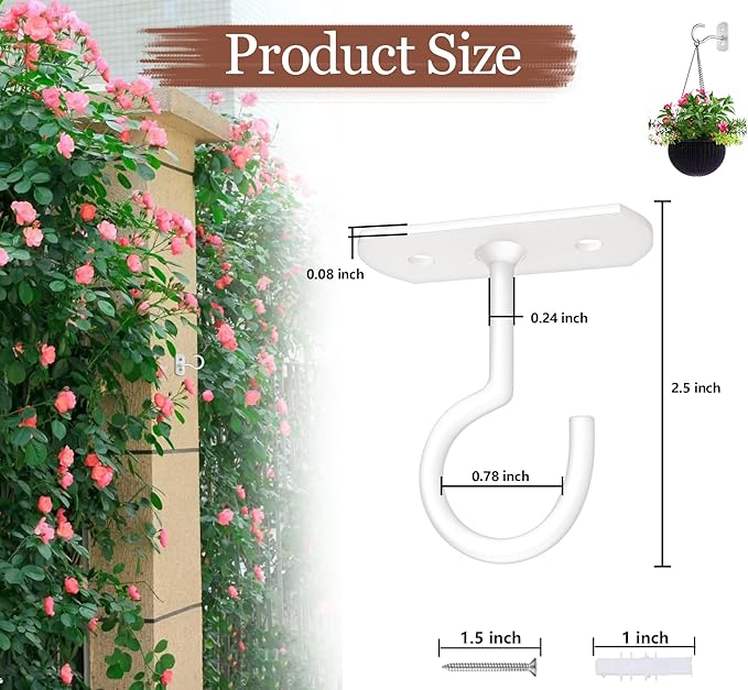 Ceiling Hooks for Hanging Plants 2.5in 2Pack Metal Plant Bracket Iron Wall Mount Lanterns Hangers for Hanging Bird Feeders, Lanterns, Wind Chimes, Planters, Outdoor Decoration Hooks