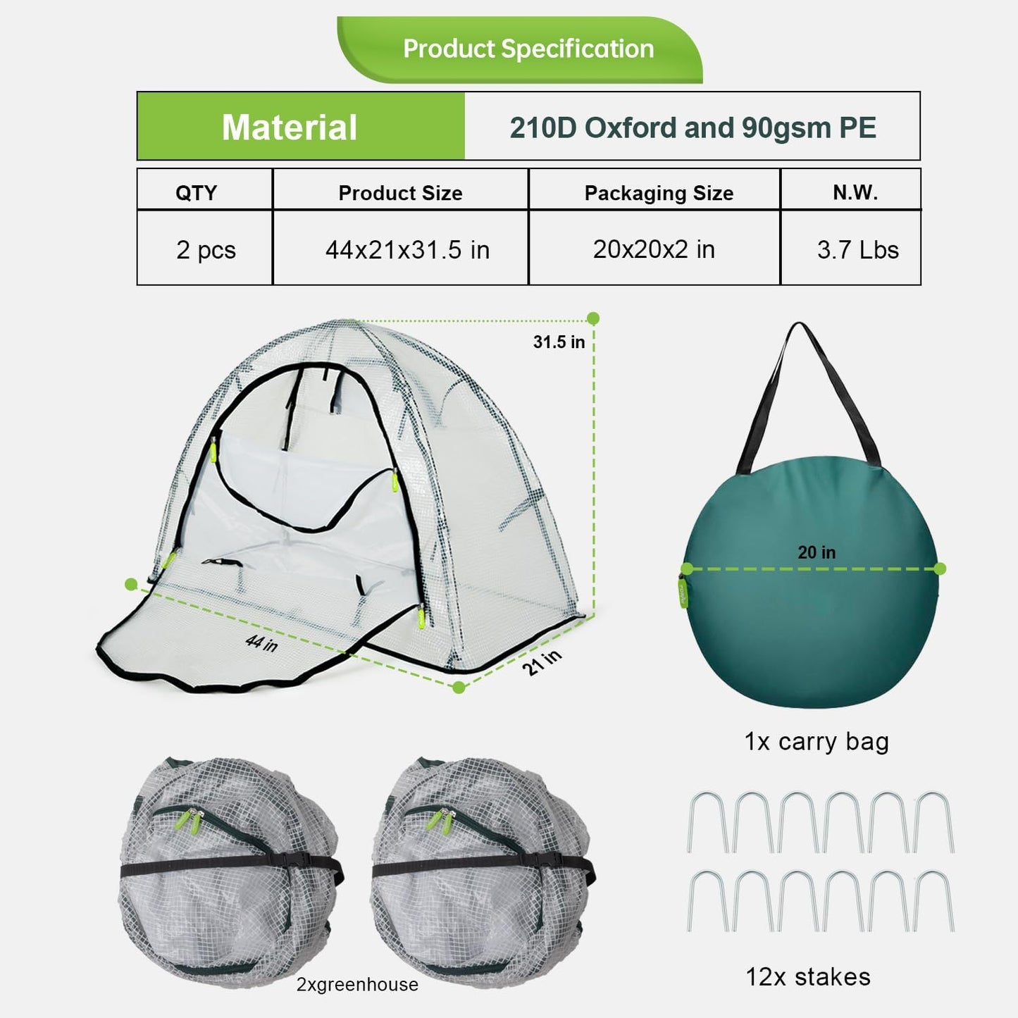Pop up Greenhouse Tent Cover Plant House,Gardening Flower Sunshine Room with Mesh Windows,Backyard PE Cover for Cold Frost Protector with Stakes and Rope Guys (Mini Size 45″x22″)