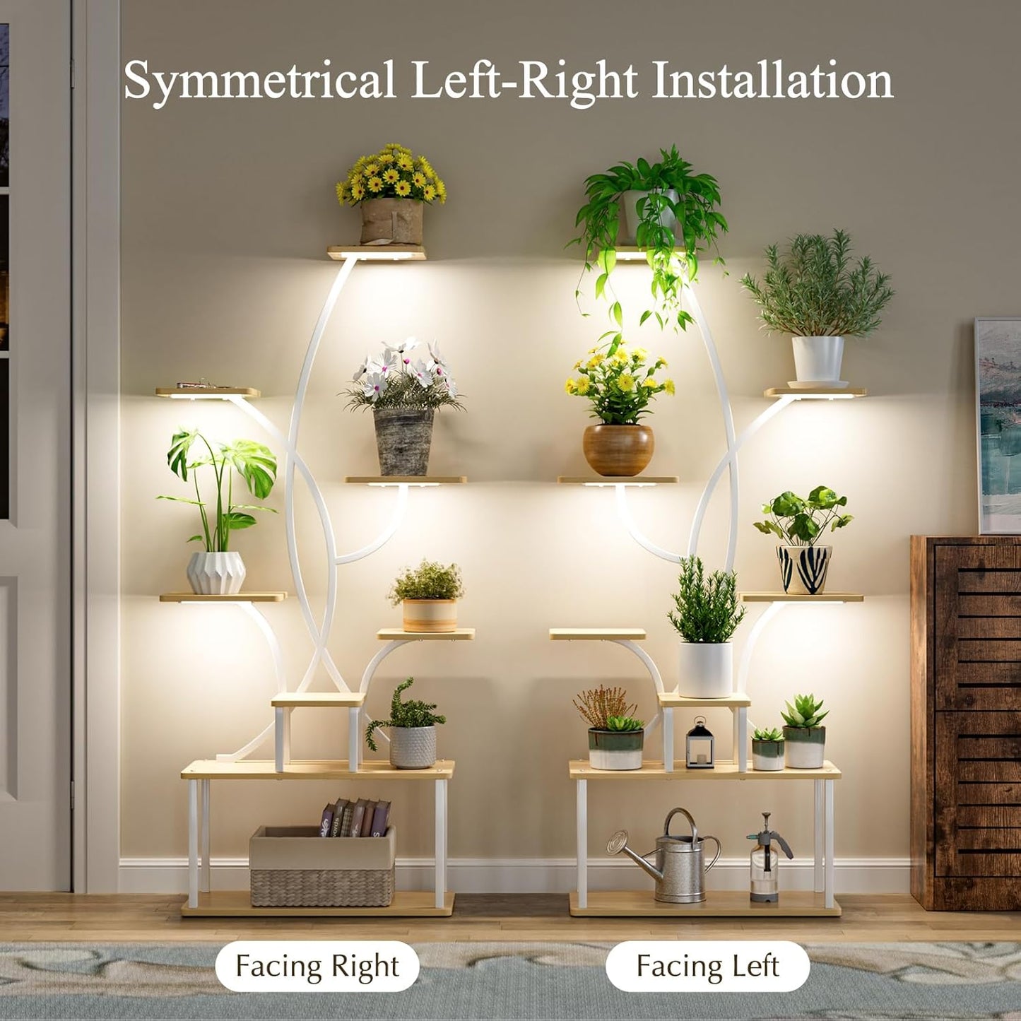 Plant Stand Indoor with Grow Light, 65" Tall Plant Stand 8 Tiered Plant Shelf, Corner Flower Stand for Indoor Plant Multiple, S-Shaped Flower Holder, Plant Rack for Home Patio, White