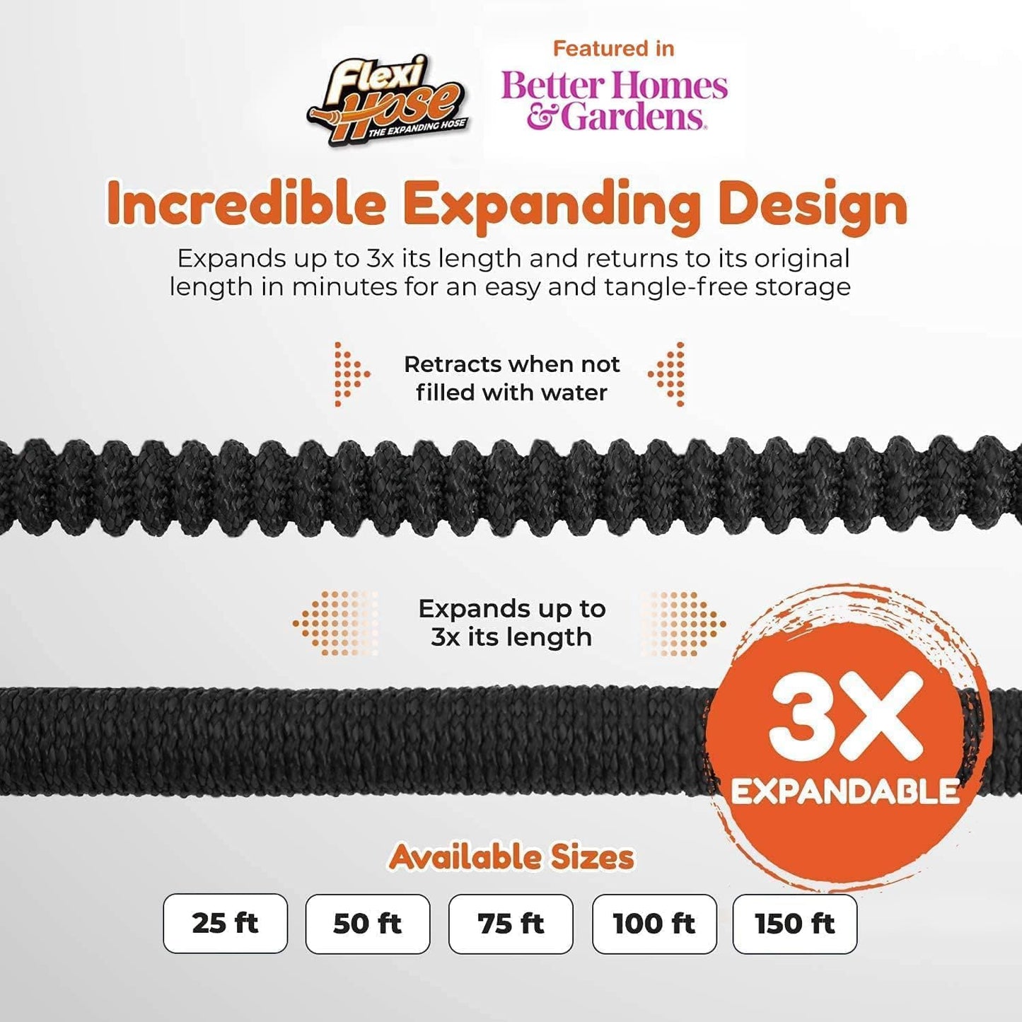 Flexi Hose with 8 Function Nozzle, 100FT - Lightweight Expandable Garden Hose, No-Kink Flexibility, 3/4 Inch Solid Brass Fittings and Double Latex Core