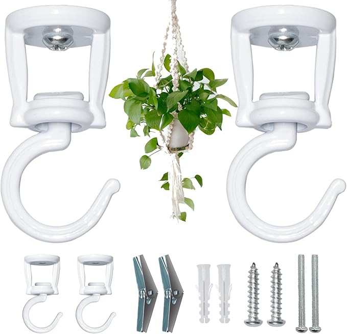 Ceiling Hooks for Hanging Plants (2 PCS),White, Heavy Duty Metal Plant Hooks for Ceilings, Screw-in Hooks for Hanging Birdfeeders, Lamps, Planters, Outdoor Decorative Hooks up to 33 lbs.