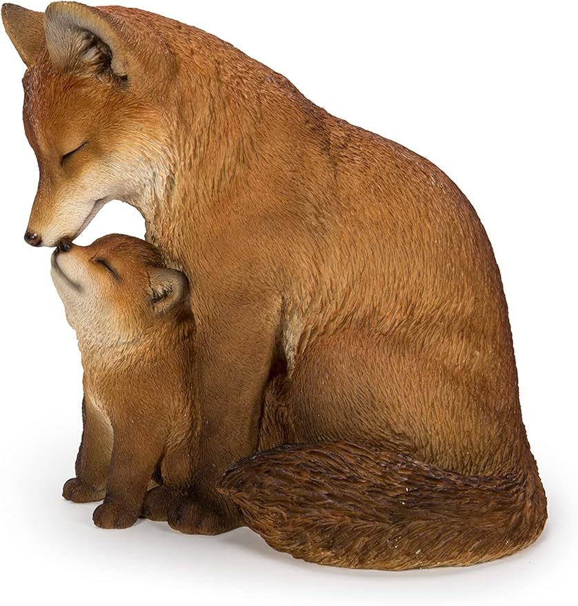 Hi-Line Gift Cuddling Mother and Baby Fox Garden Statue, Brown (87719-I)