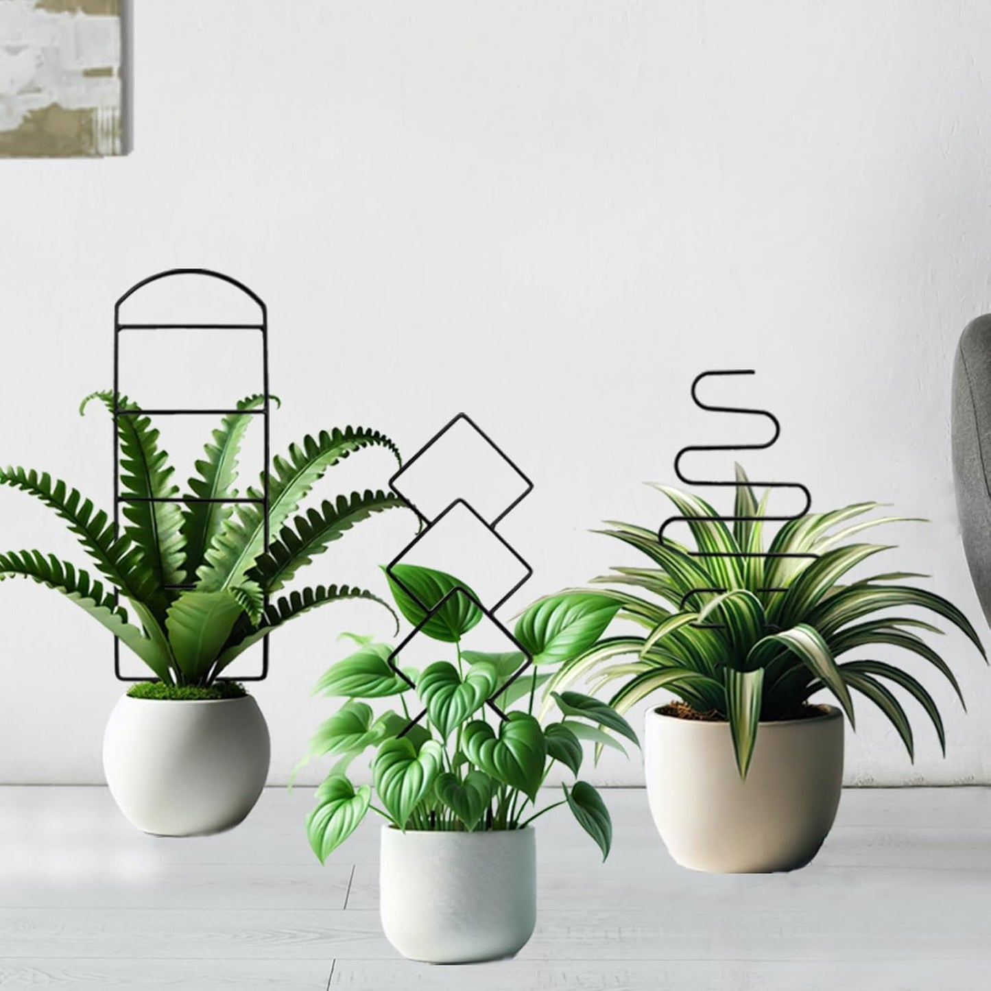 4 Packs Trellis for Climbing Plants Indoor, HENABLE Small Garden Metal Trellis for Potted Plants Outdoor for Vine Ivy Flower Plant Support, 4 Different Black Iron Patterns