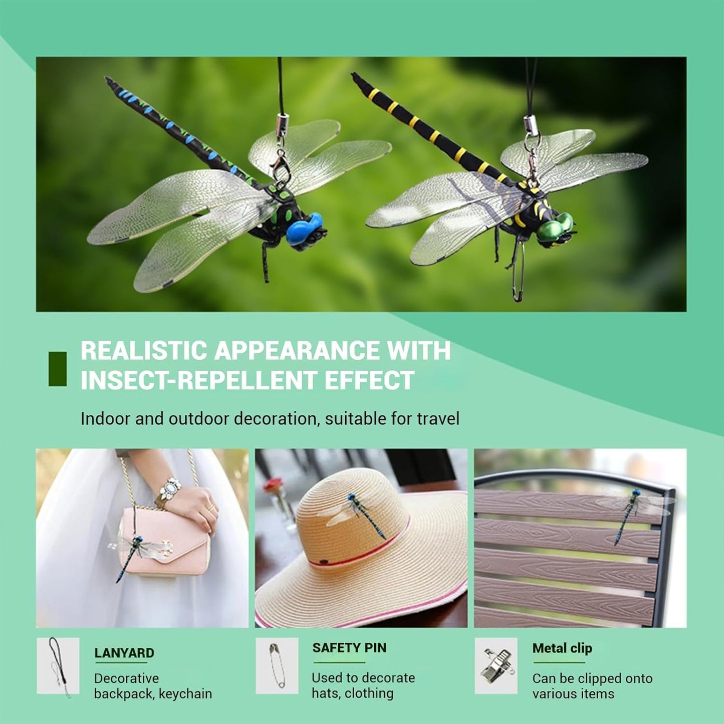 2 Pcs Dragon Fly Clips for Bugs Repellent, 3D Artificial Dragonfly Hat Clip, Dragonfly Garden Decor (Independent Dragon Fly 2 Pcs)