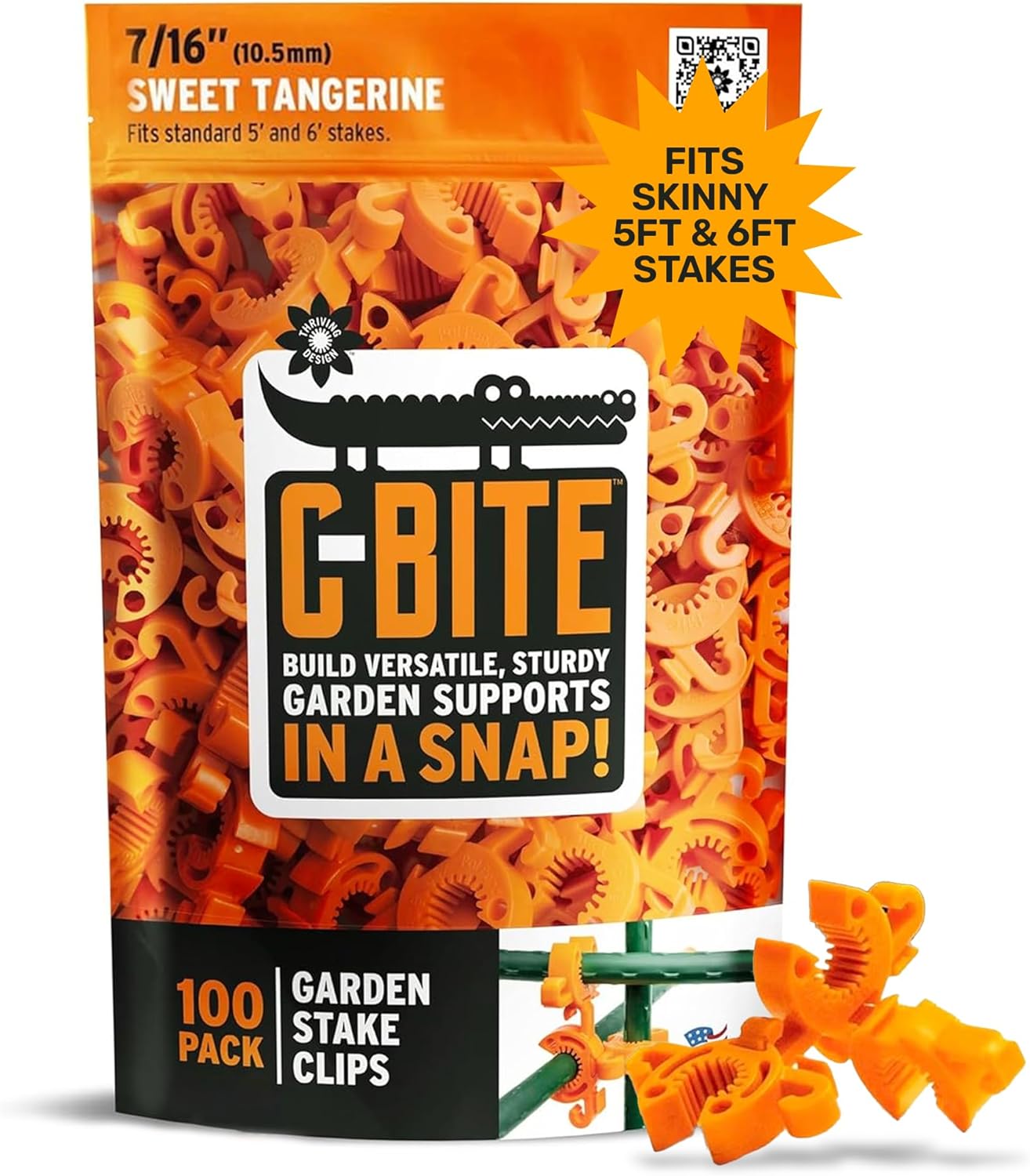 Plant Support Clips for Trellis, Garden Stakes, Wire Fence, Climbing Plants, Indoor Gardening, Hydroponics Systems, and Vines | Durable Gardening Clips (Tangerine Orange - 100 Pack)