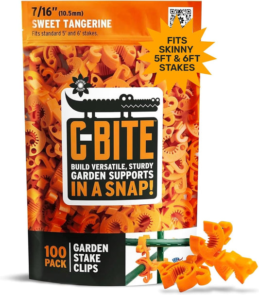 Plant Support Clips for Trellis, Garden Stakes, Wire Fence, Climbing Plants, Indoor Gardening, Hydroponics Systems, and Vines | Durable Gardening Clips (Tangerine Orange - 100 Pack)