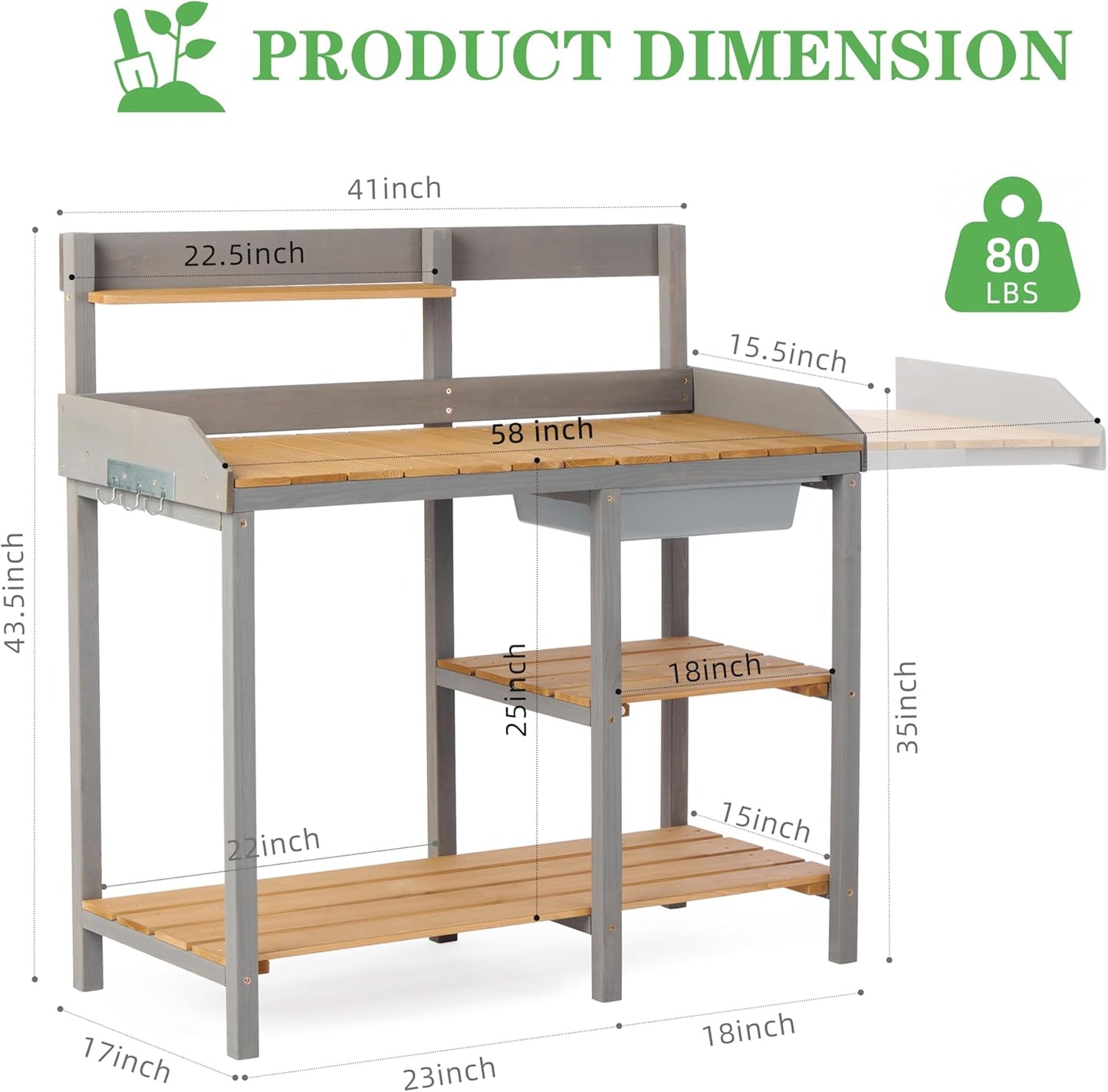 Wooden Potting Bench Table with Sink,Outdoor Garden Table Work Bench with Shelf, Workstation for Outside Lawn Patio