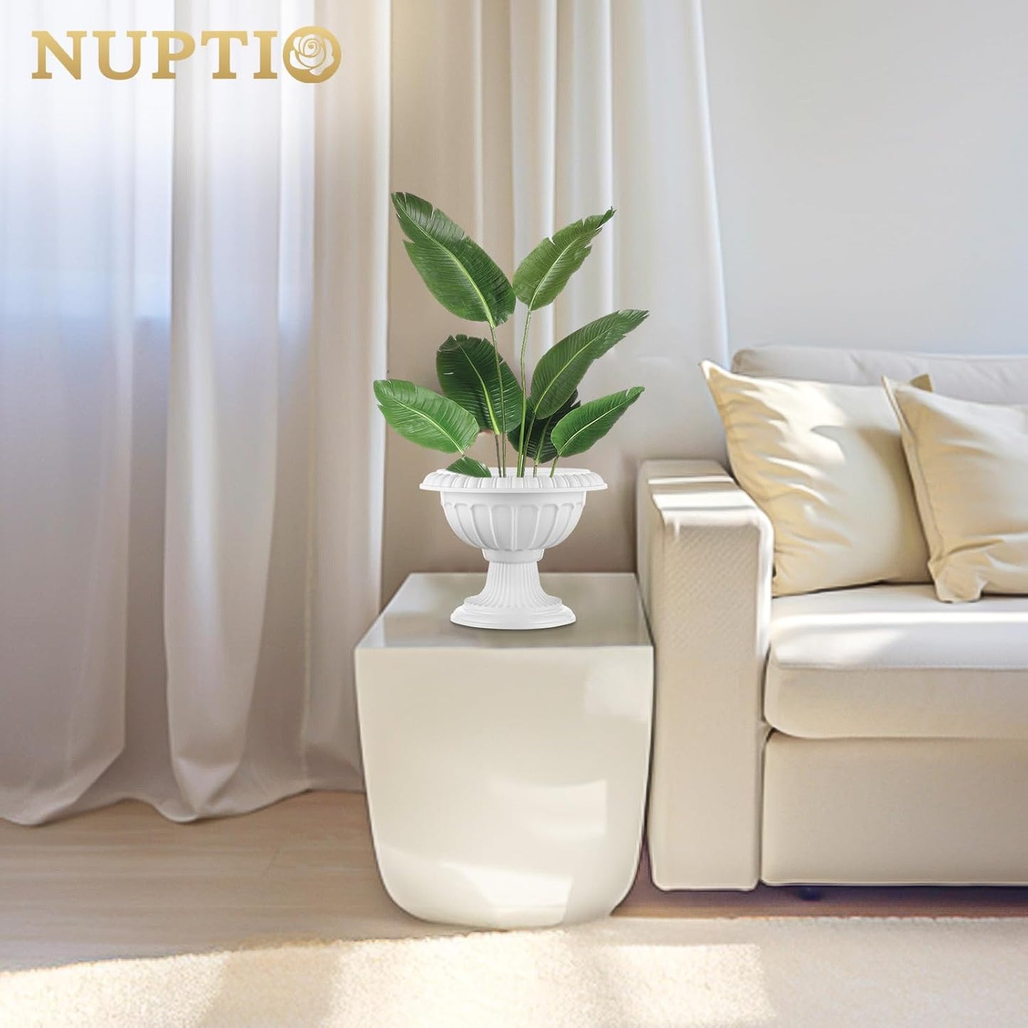 NUPTIO 6 Pcs Classic Urn Planter, 10.23 inch Tall Large Plastic Outdoor Urns Planters, Pedestal Flower vases Plant Pot, Resin Grecian Plants Pots for Garden Porch Front Door, White