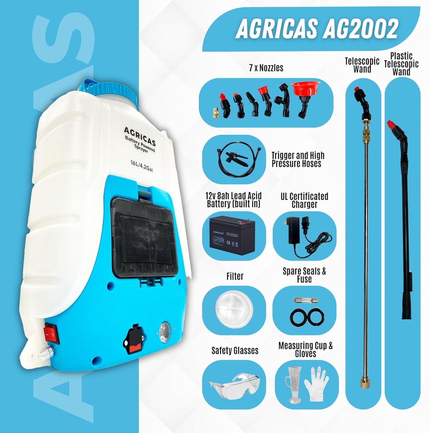 4.2 Gal Battery Powered Backpack Sprayer-Multifunctional Weed Sprayer for Lawn&Garden with Adjustable Nozzles and Shoulder Strap, High-Pressure Spray Hose for Weeding&Cleaning