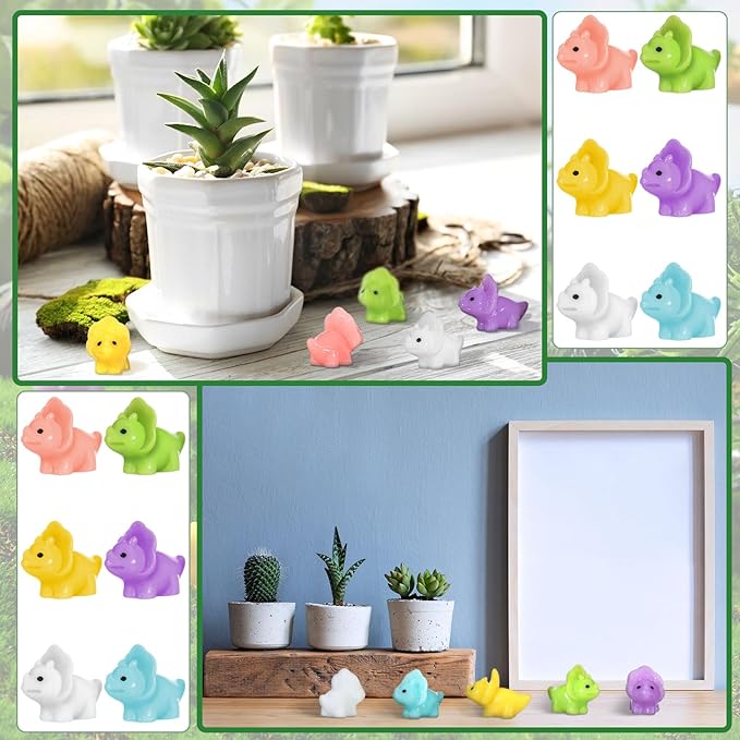 Soaoo 120 Pcs Mini Dinosaur Figures Mini Resin Dinosaur Figures Tiny Resin Animals Miniature Fairy Figurines Cute Micro for Ornaments DIY Fairy Miniature Garden Moss Landscape Craft for Home Decor