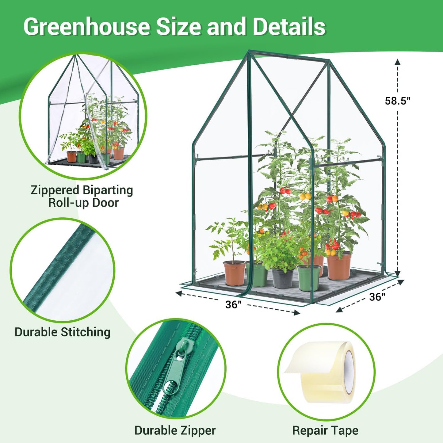 Mini Greenhouse for Indoor Outdoor: Ohuhu Portable Green House with Waterproof Pad for Small Plants Nursery Germination, 36"x36"x58.5" Heavy-Duty PVC Cover Tent Humidity Dome Seedling Accessory