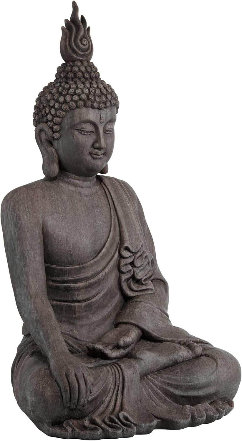John Timberland Large Tall Sitting Buddha Statue Sculpture Zen Asian Japanese Garden Decor Indoor Outdoor Front Porch Patio Yard Outside Home Balcony House Lawn Stone Gray Finish Resin 42" High