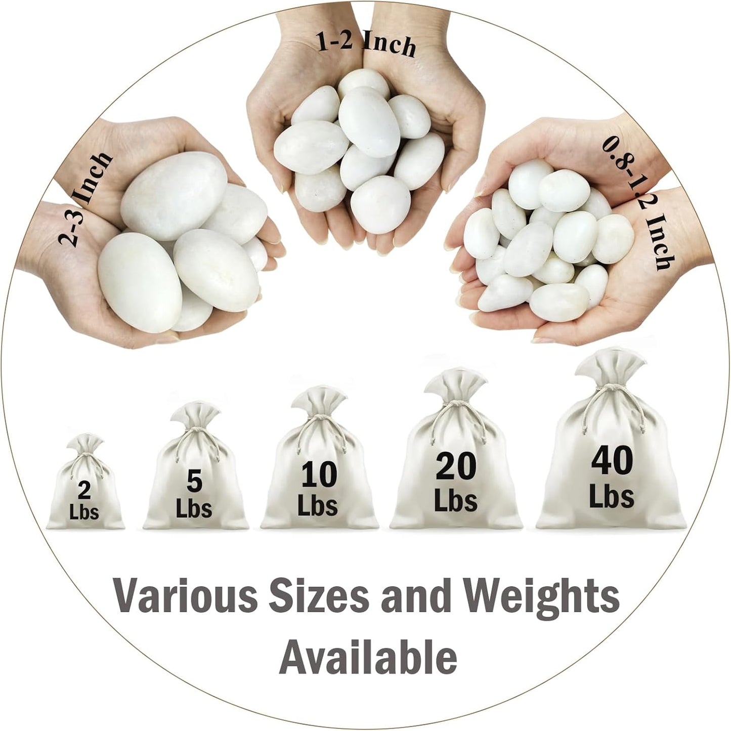 5lbs White Pebbles for Indoor Plants, 0.8-1.2 Inch Smooth White River Rocks for Potted Plants, Decorative Polished Stones for Landscaping Vase Fish Tank and Outdoor Garden Pavers