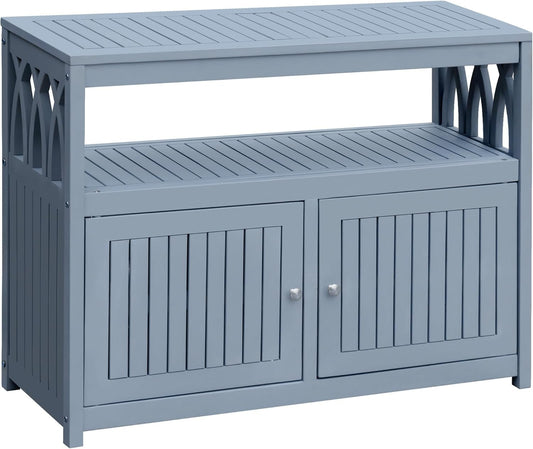 Flamaker Acacia Wood Cabinet with 2 Magnetic Doors - Weatherproof Outdoor Storage, Buffet, TV Stand, Bar, Potting Table (Grey)