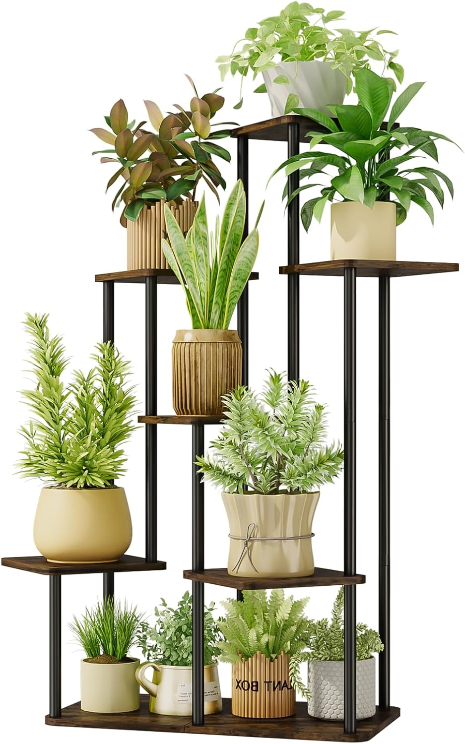 Tall Plant Stand Indoor 7 Tiered Plant Shelf for Multiple Plants Coner Shelf Stand Wood Plant Stand Metal Shelving for Living Room Bedroom Balcony Patio Brown Oak