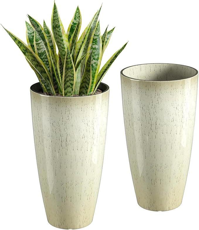 QCQHDU 21 inch Tall Planters for Indoor & Outdoor Plants, 2 Pack Sturdy Plant-Flower-Tree Pots for Front Porch Patio Deck Living Room Decor