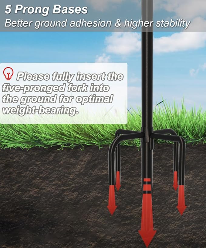 Outdoor Double Shepherds Hook with 5 Prong Base, 76 Inch Adjustable Heavy Duty Two Sided Bird Feeder Pole Stand for Hanging Plant Baskets, Solar Light Lanterns, Hummingbird Feeder, 1 Pack