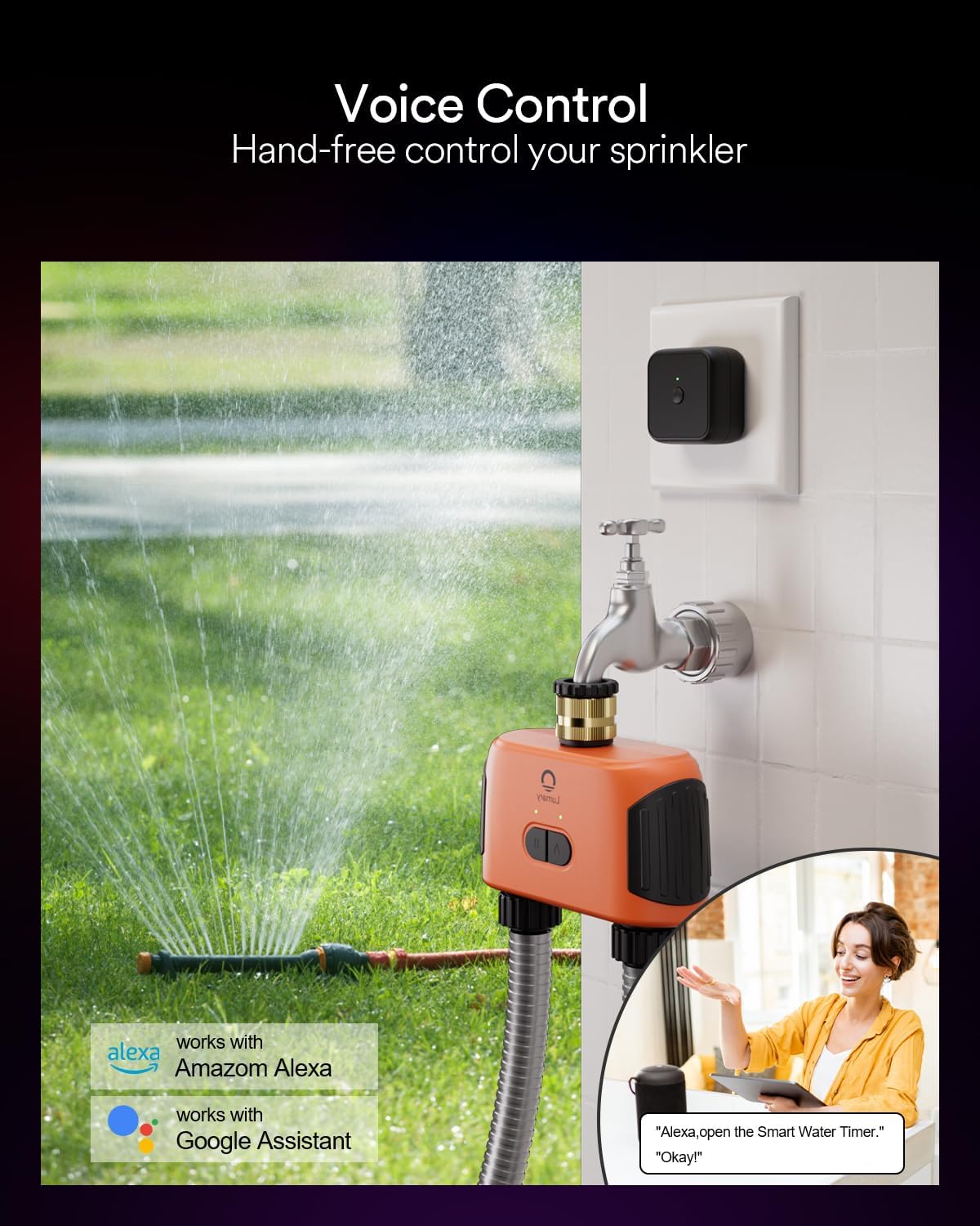 Lumary Smart WiFi Water Timer for Garden Hose, Sprinkler Timer 2 Zone for Watering Brass Inlet Outdoor, Rain Delay/Manual/Automatic Drip Irrigation System Programmable Faucet, Work with Alexa 2.4Ghz