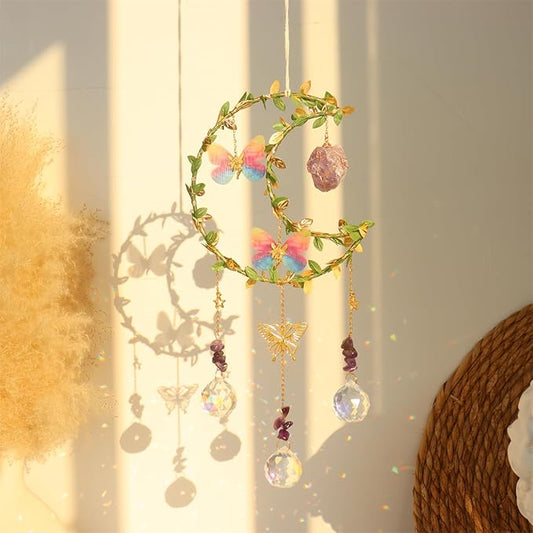 Butterfly Suncatcher - Amethyst Moon Crystal Sun Catcher Window Hanging, Good Luck Charms Gifts for Women Chrismas Thanksgiving Birthday Crystal