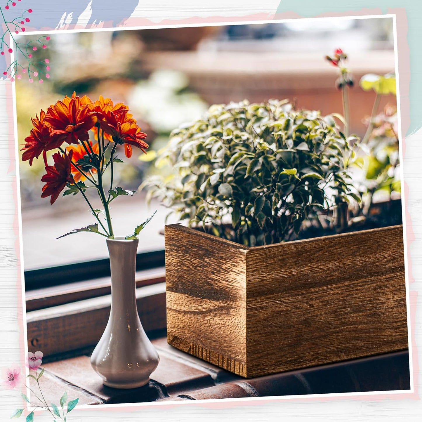 Dandat 2 Set Wood Boxes for Centerpieces 12x4 Inch Rectangle Wooden Planter Box Rustic Wood Planter with Removable Plastic Liner Floral Foam Blocks for Centerpieces Home Wedding Garden Decor