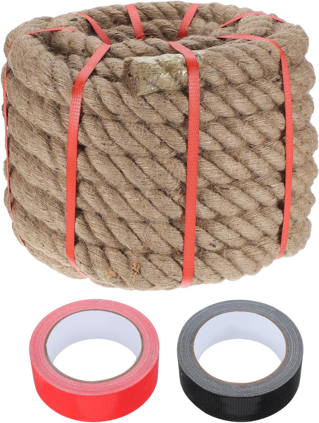 MECCANIXITY Jute Rope 1.4 Inch x 44ft, Thick Twine Rope Ropes Braided Jute Twine Natural Brown Burlap Cord String Heavy Twisted with Tapes for Decorative Crafts Railing Swing Tug of War