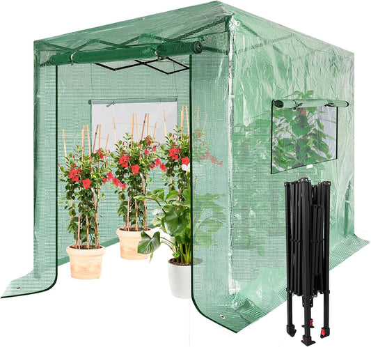 VIVOSUN 8'x6' Portable Walk-in Greenhouse with PE Cover, Instant Pop-up and Walk-in Folding, Roll-Up Zipper Entry Doors and 2-Side Viewing Windows, Easy Setup for Plants Outdoor