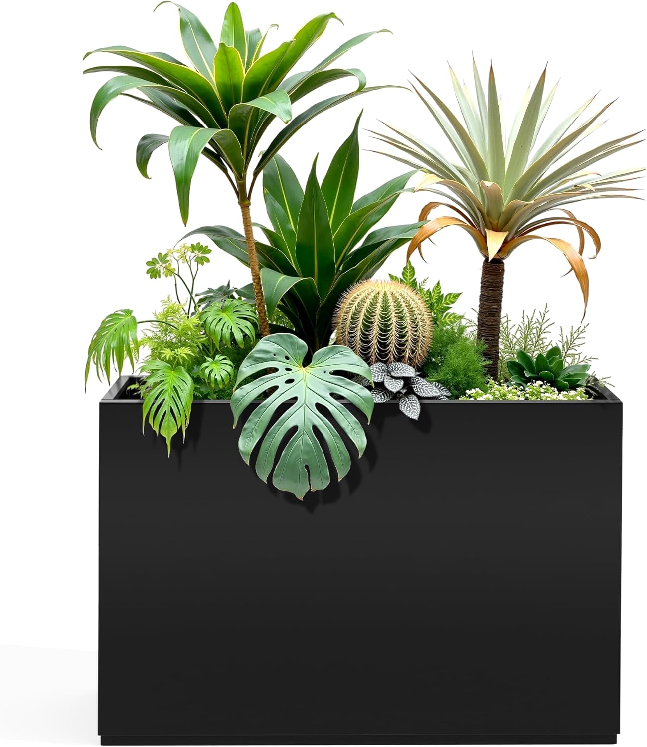 Metal Rectangular Planter for Outdoor Plants, Coated Large Planter Box with Drainage, Outdoor Patio PLanters with Sturdy Thickened Divider for Yard, Garden