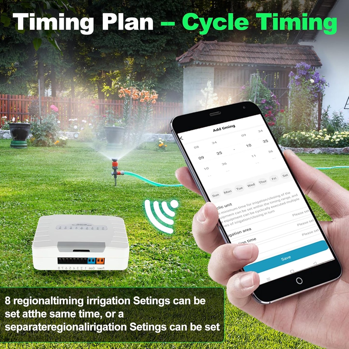 Zone Smart Sprinkler Controller, 8 Zone with APP Control, Auto Rain Adjustment, Hyper-Targeted Watering, Sprinkler Timer for Outdoor Garden, Yard, Lawns