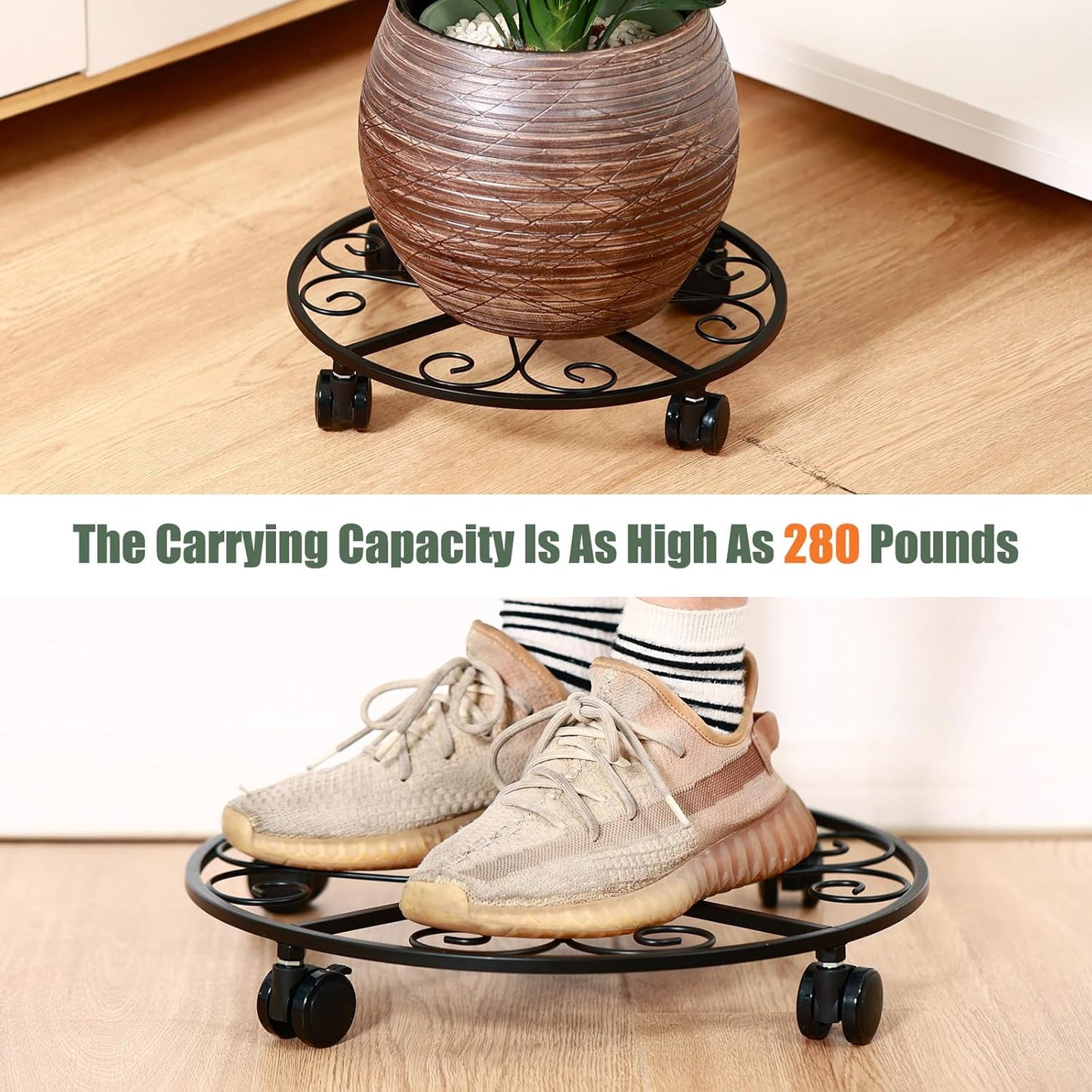 3 Packs 20” Plant Caddy with Wheels Metal Plant Stand on Wheels for Indoor and Outdoor Plants Rolling Plant Stand with Casters Heavy Duty Plant Dolly Roller Caddy, Black