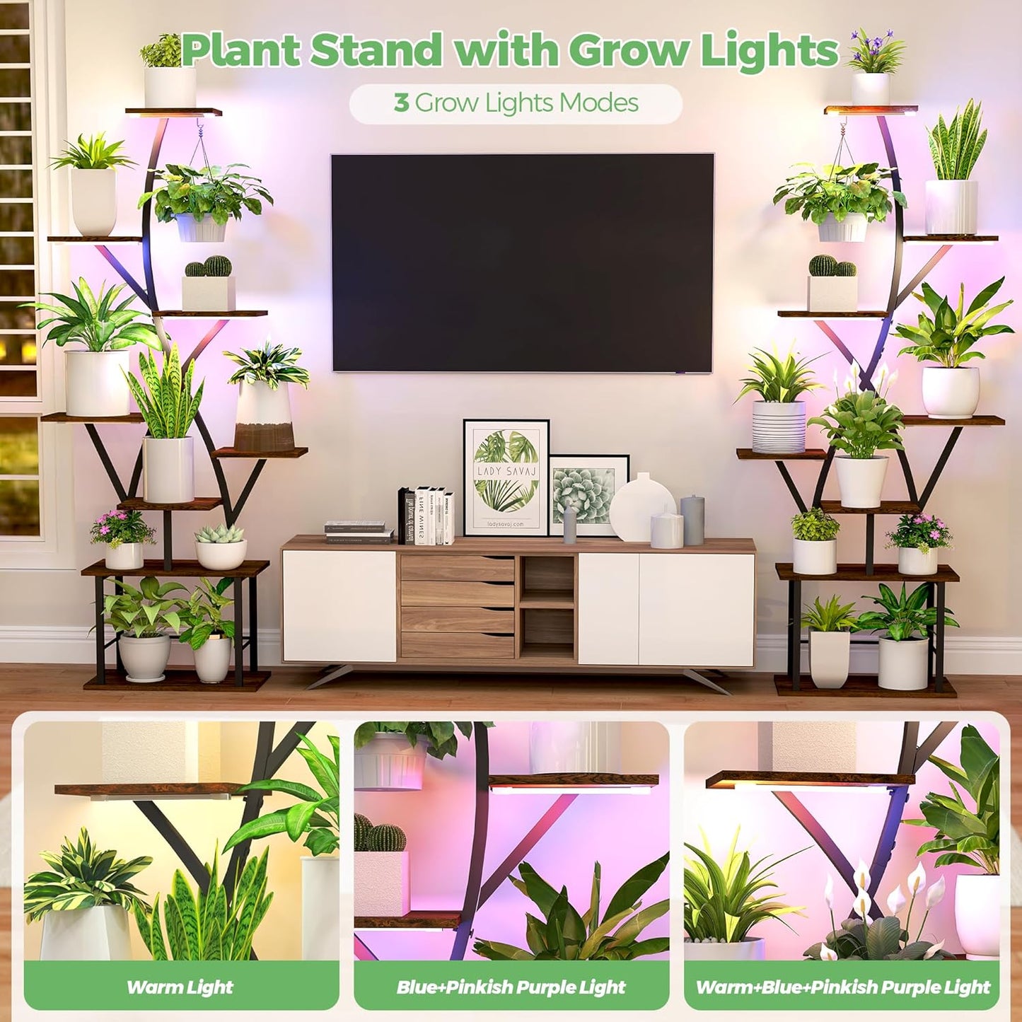 Plant Stand Indoor with Grow Lights 2 Pack Corner Plant Stands 8 Tiered 64" Tall Plant Shelf for Indoor Growing Multiple Metal Flower Holder Home Decor Plant Rack for Living Room Patio Balcony