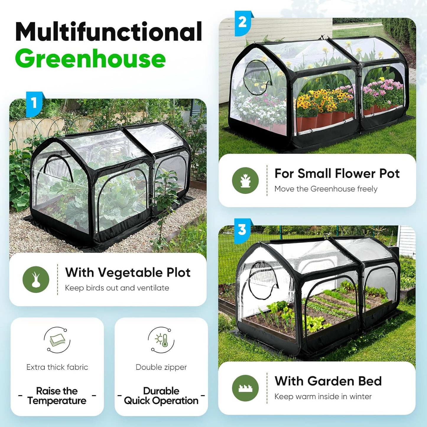 Quictent Premium Greenhouse with Screen Window, Portable Fast-up Plant Greenhouses for Outdoors with Heavy Duty Pop-up Fiberglass Frame Durable Waterproof Cover, 98.4x49.2x52.8 Inch, Black