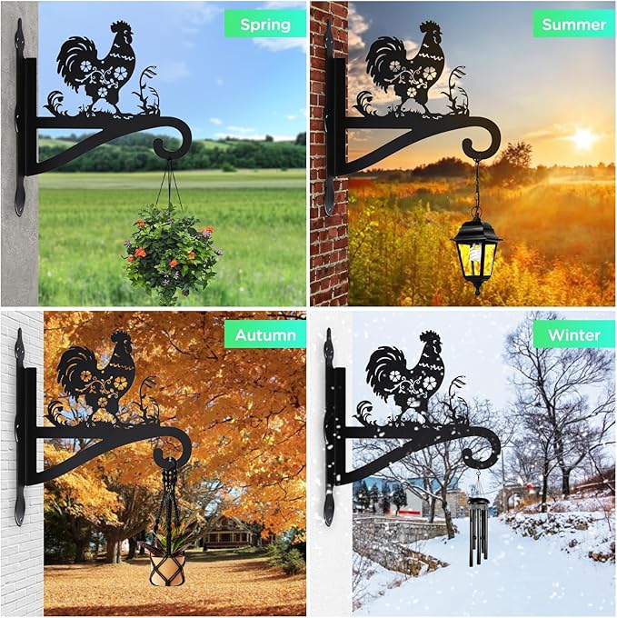Plant Hangers Outdoor Iron Heavy Duty Ornamental Chicken Silhouette Wall Mounted Hanging Plant Bracket for Flower Pot Lantern Bird Feeder Wind Chimes Christmas Decoration