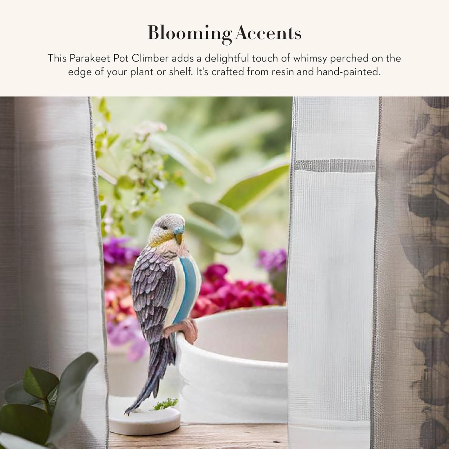 MACKENZIE-CHILDS Pot Climber, Decorative Flowerpot Hanger, Indoor and Outdoor Planter Hanging Decor, Blue Parakeet