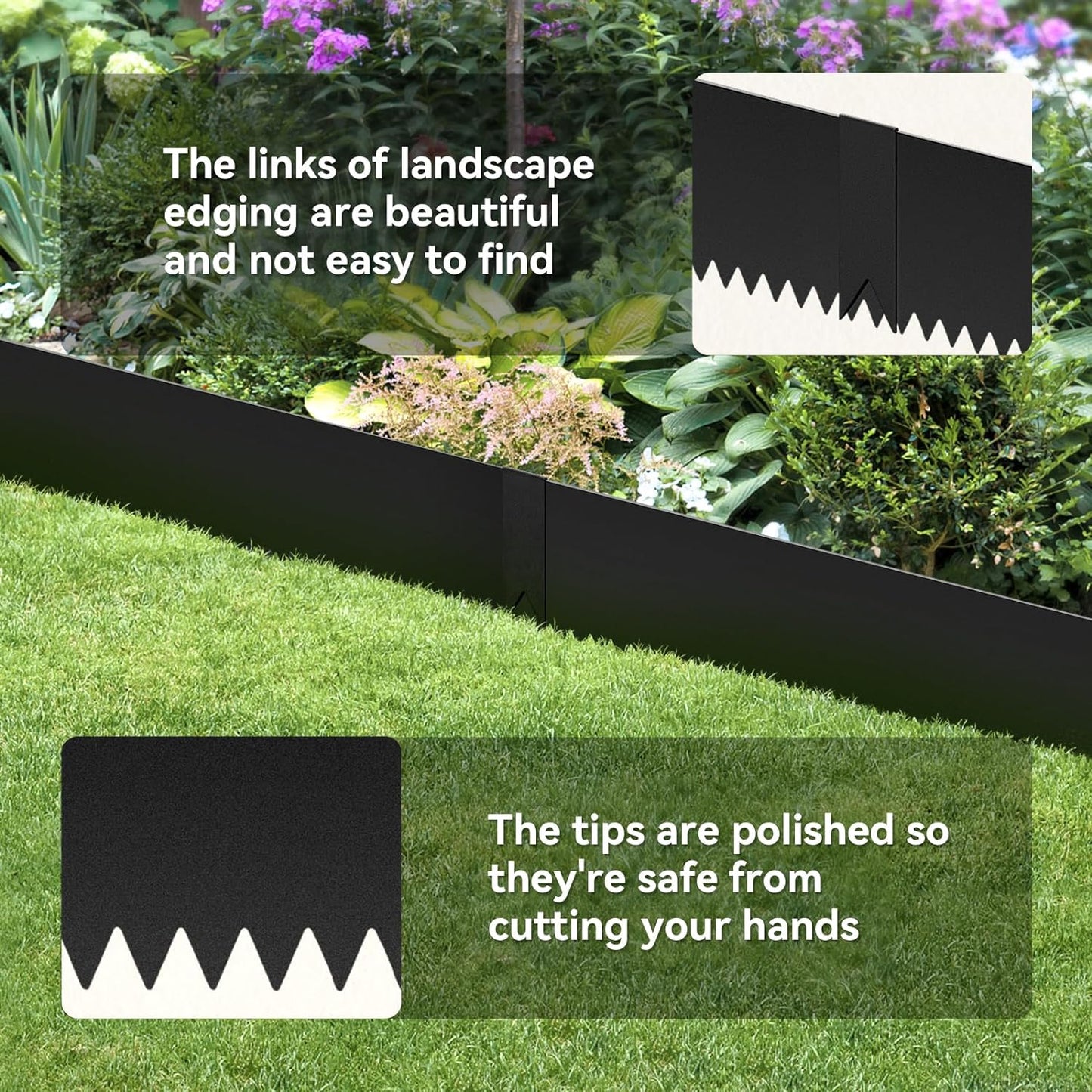 Landscape Edging Kit, 6PCS 40" L x 12.5" H Galvanized Bendable Metal Garden Edging for Lawn Yard, Coated Bendable Metal Strips, No-Dig Hammer-in Edging Border w/Clips（20ft）
