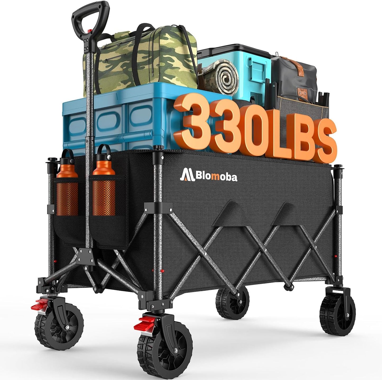 Folding Wagon Cart with Wheels, 180L 330LBS Heavy Duty Utility Wagon, Beach Wagon with All-Terrain Wheels, Portable Grocery Wagons for Camping, Shopping, Garden, Sports, Black