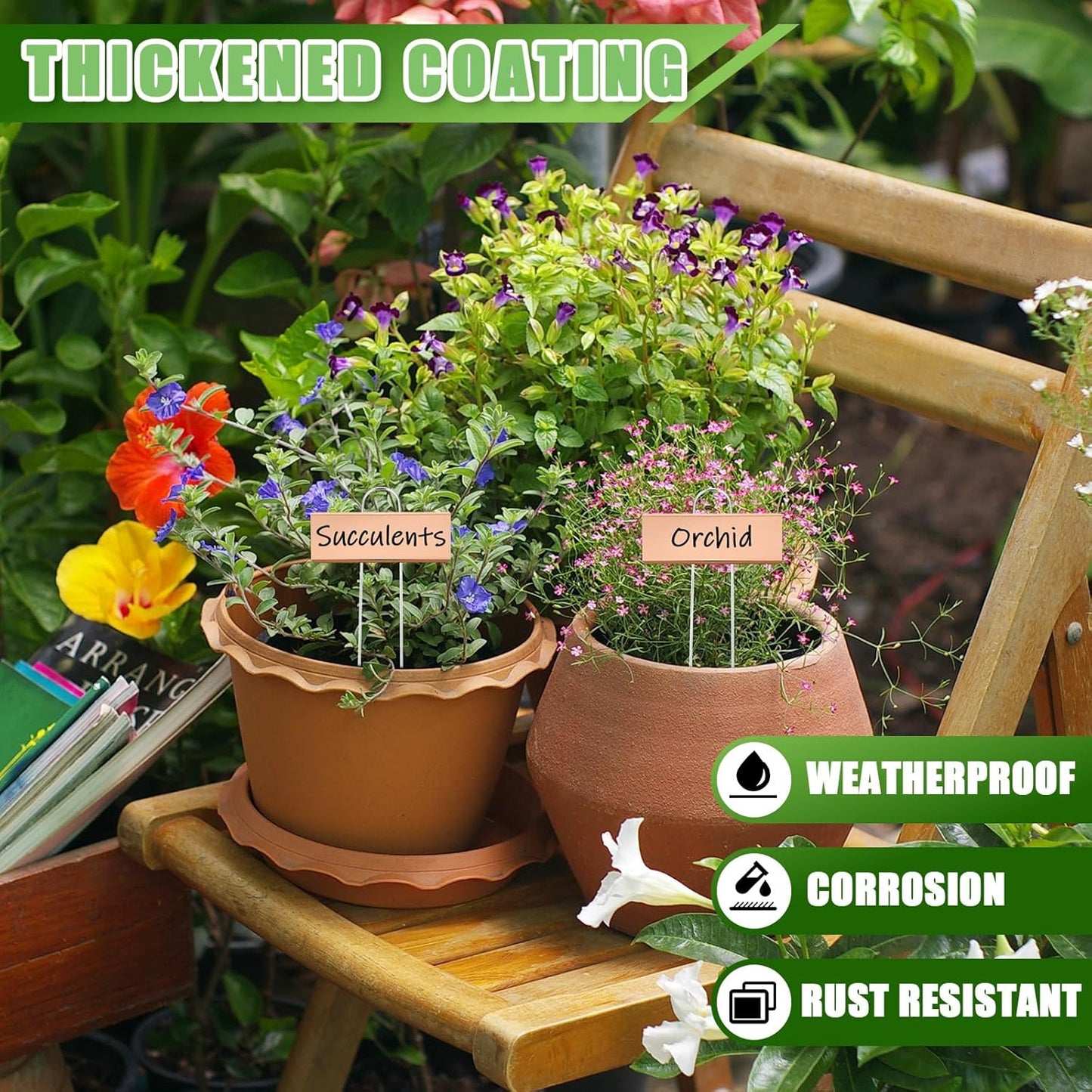 Maitys 60 Pcs Metal Garden Markers Plant Label Stakes Outdoor Weatherproof 10.6 Inch Stainless Steel Nursery Tags Bulk with 2 Pcs Pens (Rose Gold Label with Black Ink)