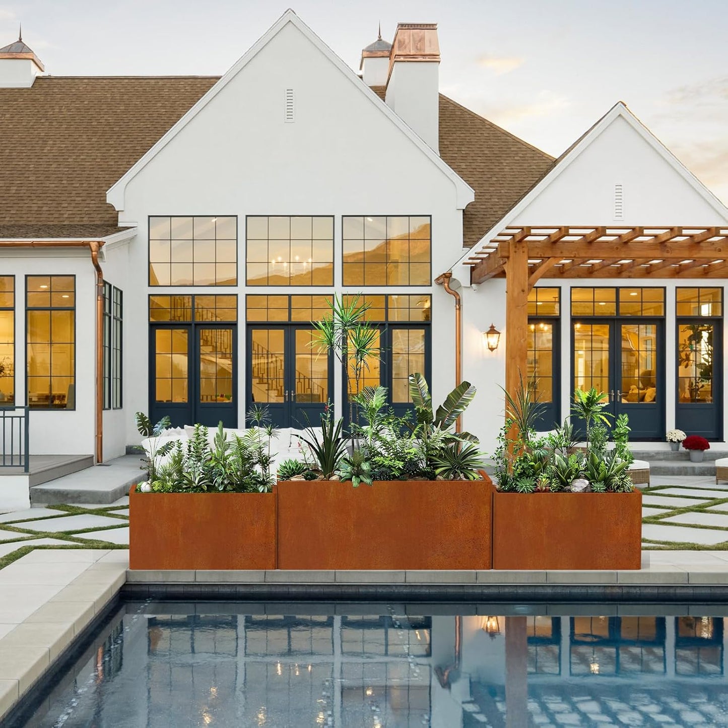 Co rten Steel Planter 36X15X15 inch Large Rectangular Planter Box Rustic Style Flower Box for Porch, Patio, Garden, Commercial Décor, Rusty