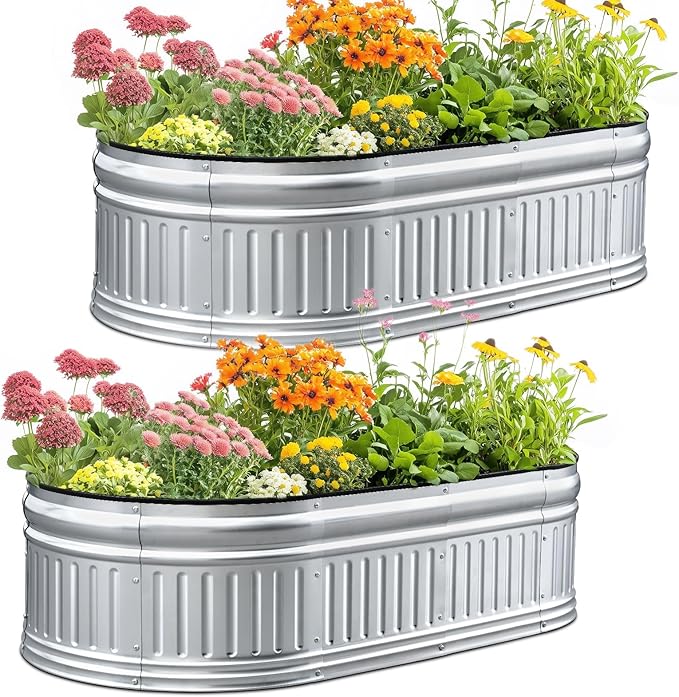 KING BIRD Raised Garden Bed Kit 2025 Upgraded Modular DIY Galvanized Planter Garden Box Outdoor for Gardening, Vegetables, Flowers, Elegant Roman Column Design, 47x24x24 in, Silver