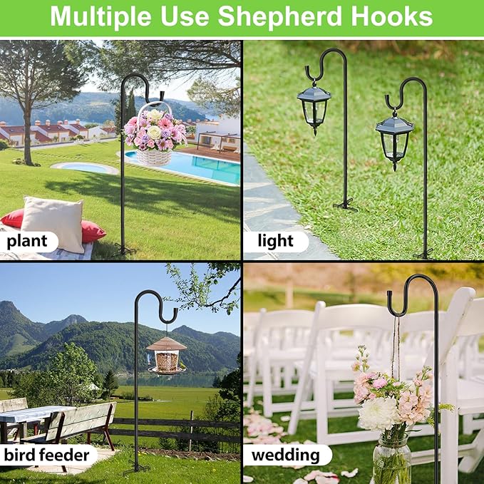 Shepherds Hooks, 94" Bird Feeder Pole for Outdoor, 4/5” Thick Hummingbird Feeders Stand Heavy Duty, Hanging Plant Hanger Stake with 5-Prong Base, Metal Shepard Stick