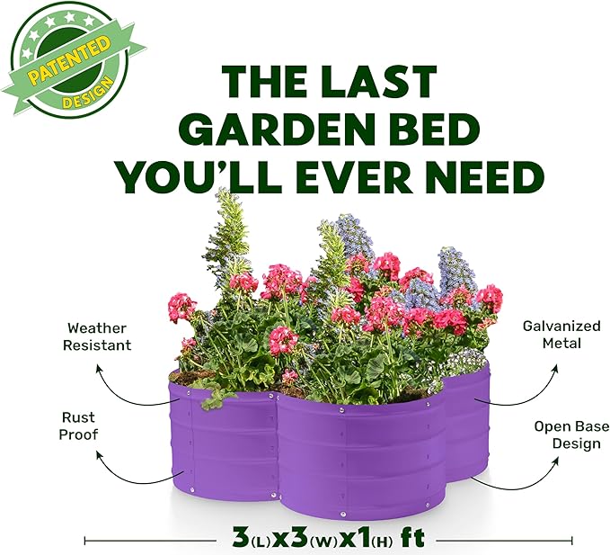 Galvanized Raised Garden Beds Outdoor // 3×3×1 ft Planter Raised Beds for Gardening, Vegetables, Flowers // Large Metal Garden Box (Purple) // Patented Tool-Free Design